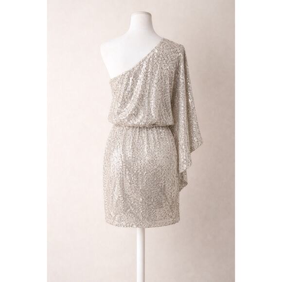 Hailey & Co Silver Sequin One-Shoulder Cocktail Dress | Small - Picture 3 of 7